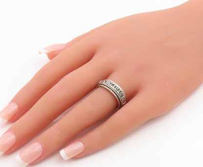 925 Sterling Silver Vintage Ring Hebrew Prayer Motif Spinner Band  Sz 8  RG35401