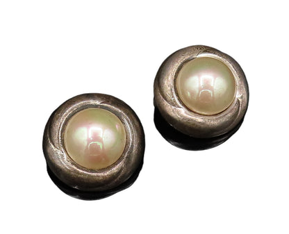 BARRA 925 Silver  Vintage Minimal Freshwater Pearl Clip Back Earrings  EG12232