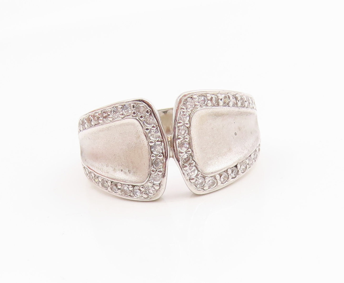 925 Sterling Silver Vintage Ring Modernist CZ Abstracr Wrap Band  Sz 7  RG35637