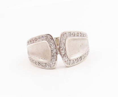 925 Sterling Silver Vintage Ring Modernist CZ Abstracr Wrap Band  Sz 7  RG35637