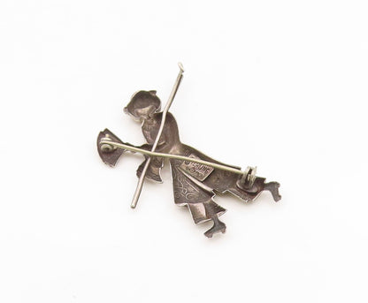 925 Sterling Silver Vintage Brooch LANG Lady Geisha With Fan & Lantern  BP12125