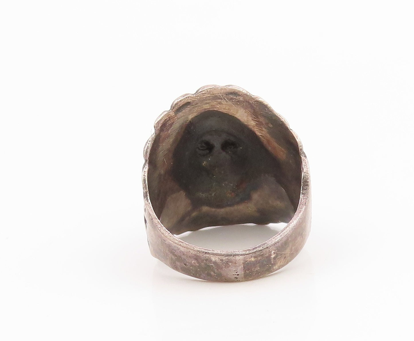 925 Sterling Silver Vintage Ring Black Onyx Native Chief Band Sz 5.5 RG35427