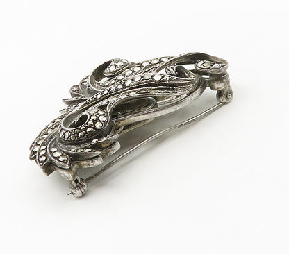 925 Sterling Silver  Vintage Sparkling Swirl Design Brooch Pin  BP6465