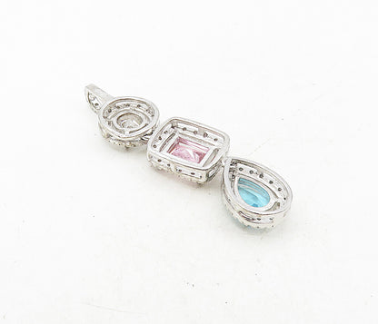 925 Sterling Silver  Cubic Zirconia & Topaz Vertical Linked Pendant  PT6641