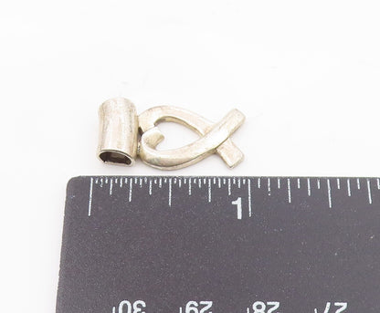 925 Sterling Silver  Vintage Smooth Love Heart Ribbon Slide Pendant  PT18016