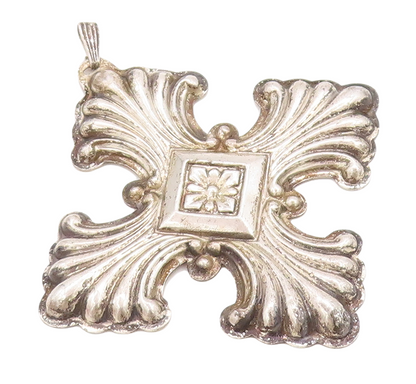 925 Sterling Silver Vintage Pendant REED & BARTON 1973 Swirly Cross  PT23844
