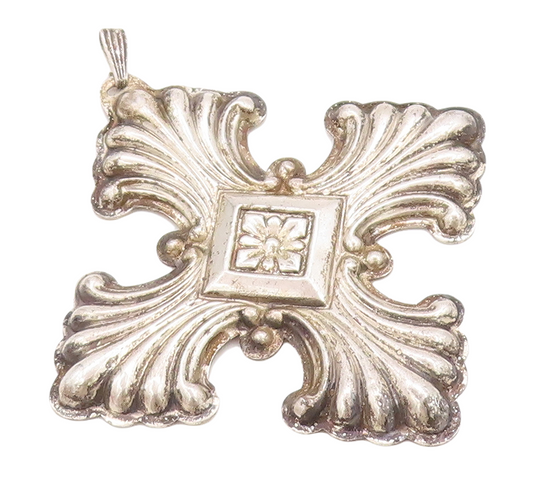 925 Sterling Silver Vintage Pendant REED & BARTON 1973 Swirly Cross  PT23844
