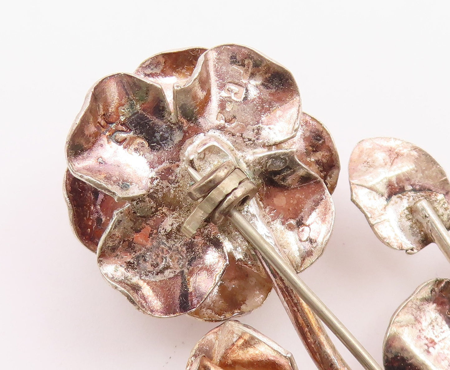 MEXICO 925 Sterling Silver  Vintage Sculpted Single Flower Brooch Pin  BP6592