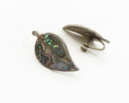 MEXICO 925 Sterling Silver  Vintage Abalone Leaf Non Pierce Earrings  EG5334