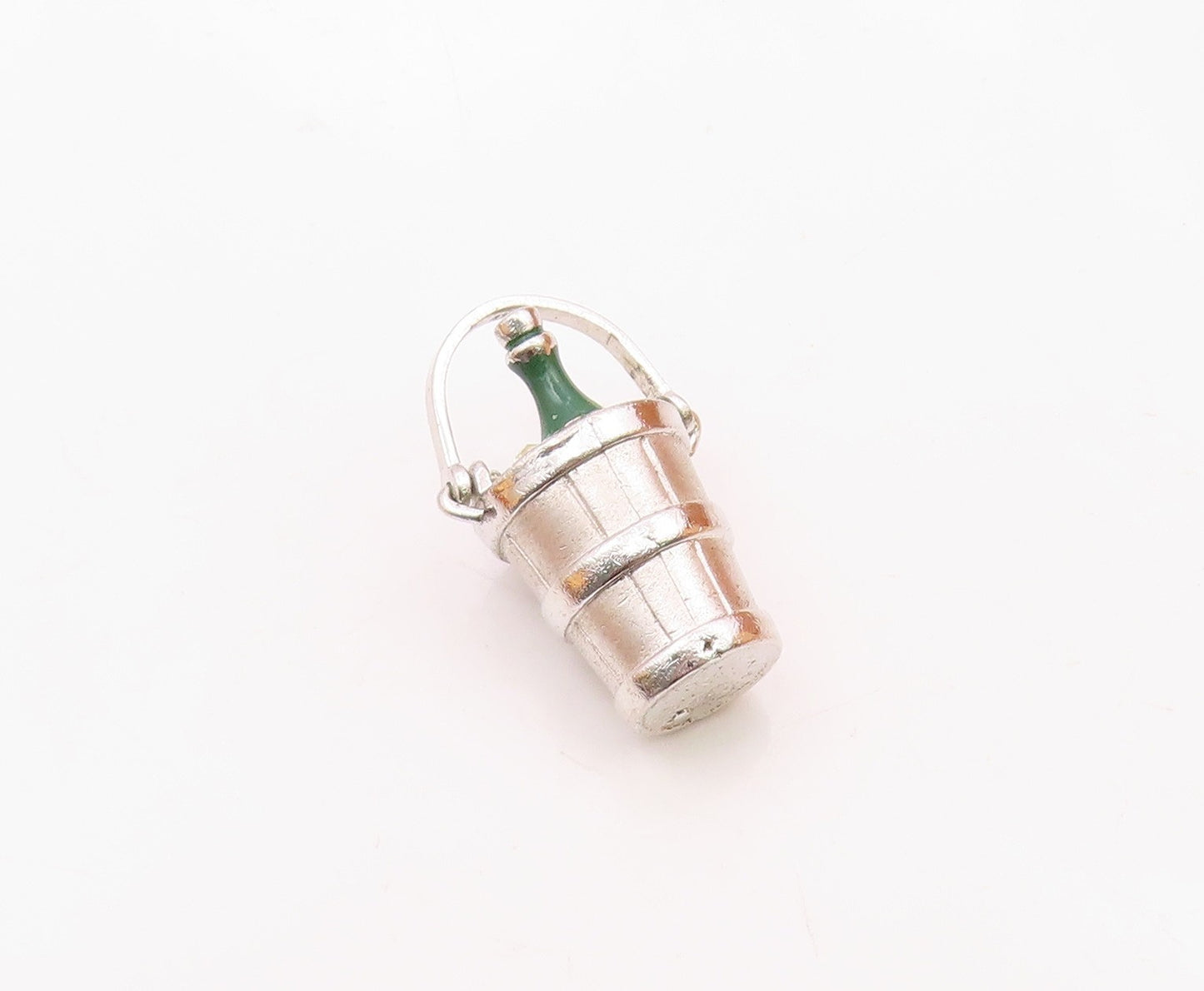 925 Silver  Vintage Champagne In Cubic Zirconia Ice Bucket Pendant  PT20170