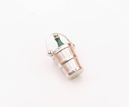 925 Silver  Vintage Champagne In Cubic Zirconia Ice Bucket Pendant  PT20170