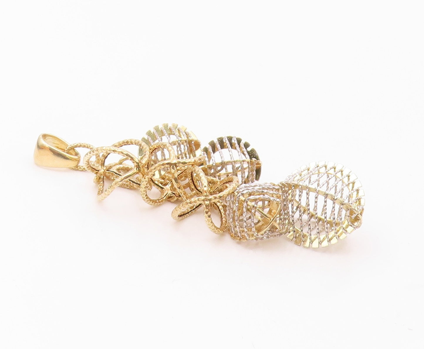 925 Sterling Silver  Shiny Two Tone Cage Cluster Drop Pendant  PT14515