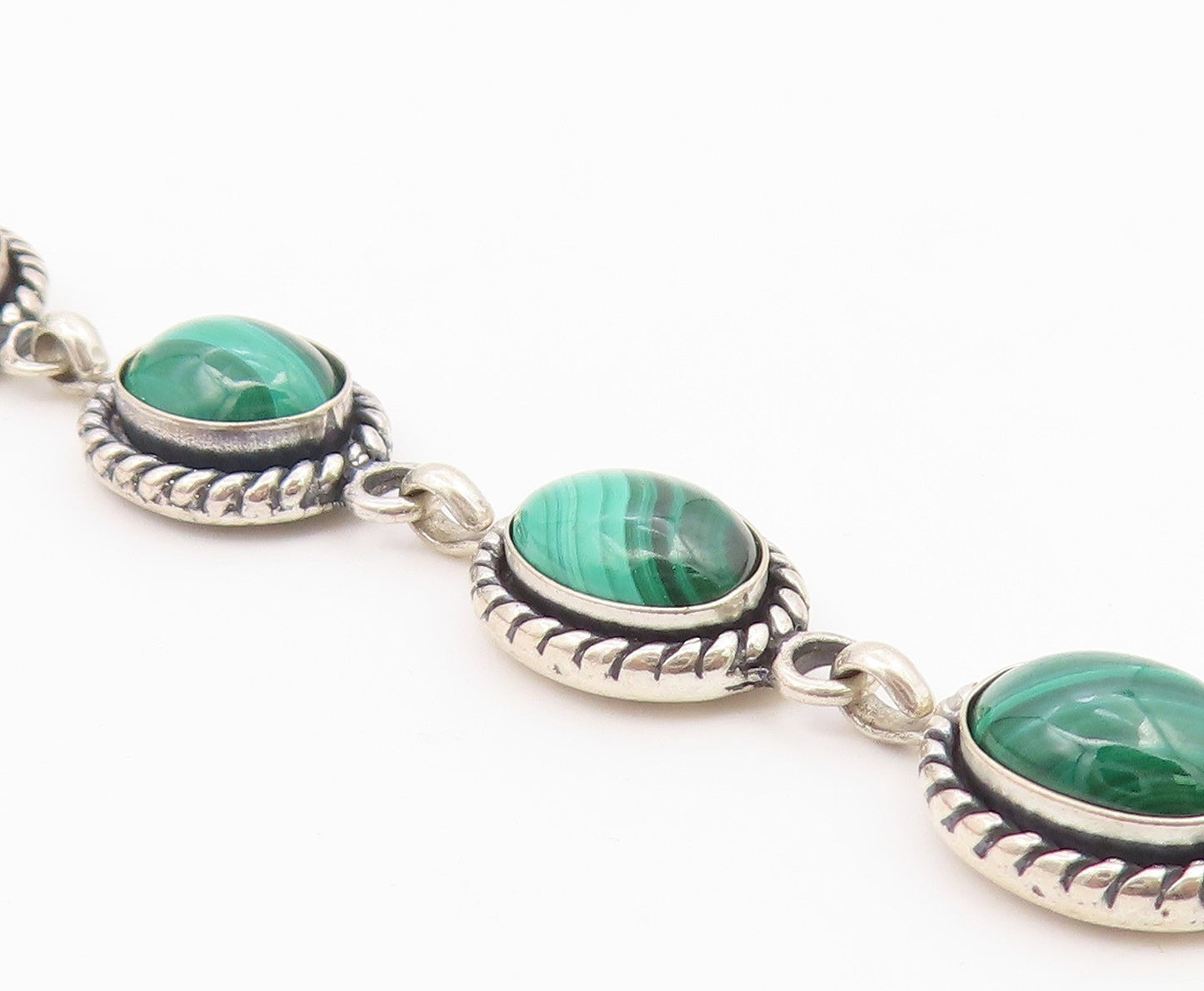 Q.T. SOUTHWESTERN 925 Silver Vintage Malachite Twist Chain Bracelet BT8410
