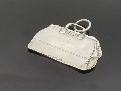 925 Sterling Silver  Vintage Etched Travel Duffle Bag Flat Pendant  PT20163