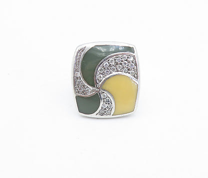 925 Sterling Silver  Jasper & Cubic Zirconia Cocktail Ring Sz 6.5  RG6048