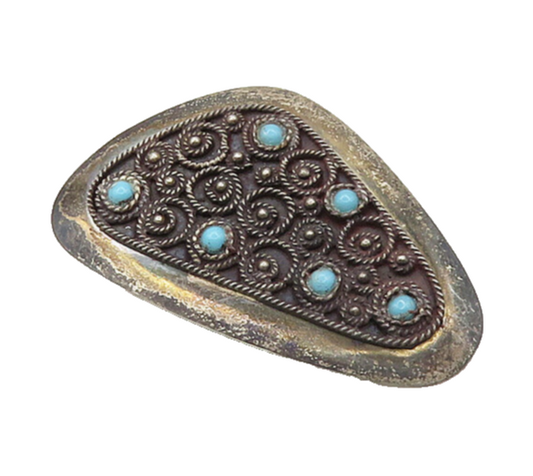 ISRAEL 925 Sterling Silver  Vintage Turquoise Twist Pattern Brooch Pin  BP7688