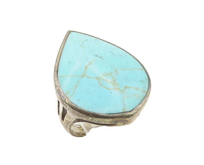 925 Sterling Silver  Vintage Turquoise Pear Shape Cocktail Ring Sz 6.5 RG17784