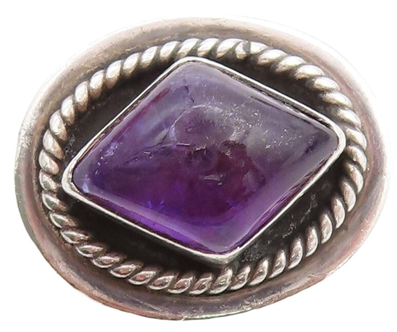 925 Sterling Silver Vintage Ring Twisted Rope Carved Amethyst  Sz 7  RG31380