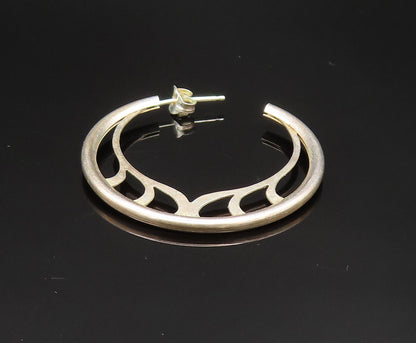 DESIGNER 925 Sterling Silver Vintage Flame Cutout Motif Hoop Earrings EG11822