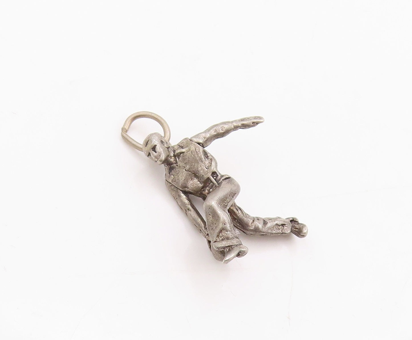 925 Sterling Silver Vintage Pendant Dark Tone Carved Bowling Man Charm  PT24728