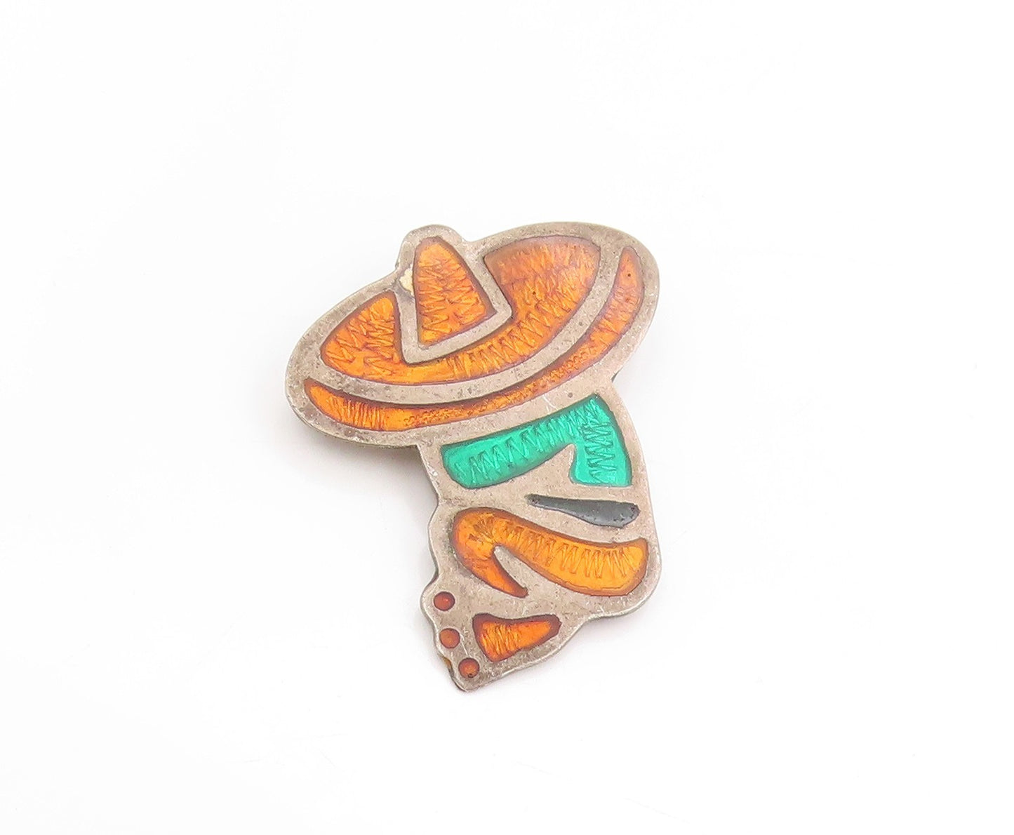 925 Sterling Silver Vintage Brooch MEXICO Enameled Sombrero Design Pin  BP11914
