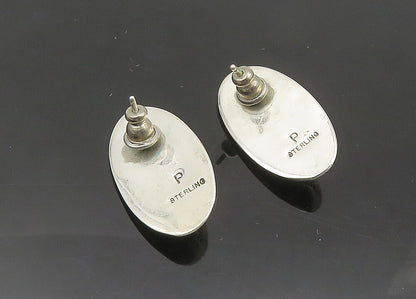 NAVAJO 925 Silver  Vintage Turquoise Etched Pattern Drop Earrings  EG10451