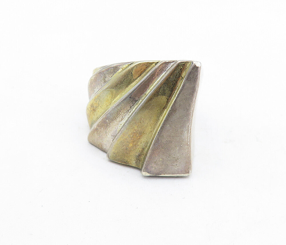 925 Sterling Silver  Vintage Modernist Two Tone Statement Ring Sz 6.5  RG5739