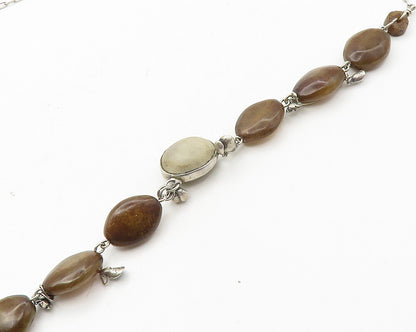 925 Sterling Silver  Vintage Smooth Brown Agate Chain Necklace  NE2876