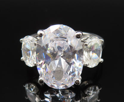 ESPO 925 Silver  Vintage Three Stone Oval Cubic Zirconia Ring Sz 6.5  RG25419
