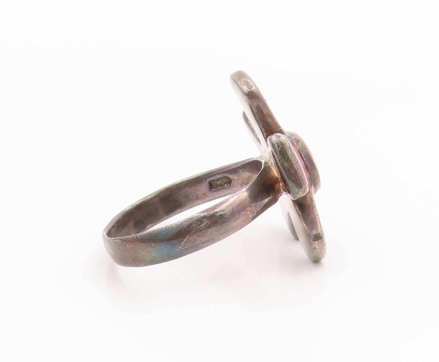 925 Sterling Silver Vintage Ring Classic Mother Of Pearl Flower  Sz 8  RG35844