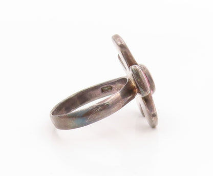 925 Sterling Silver Vintage Ring Classic Mother Of Pearl Flower  Sz 8  RG35844