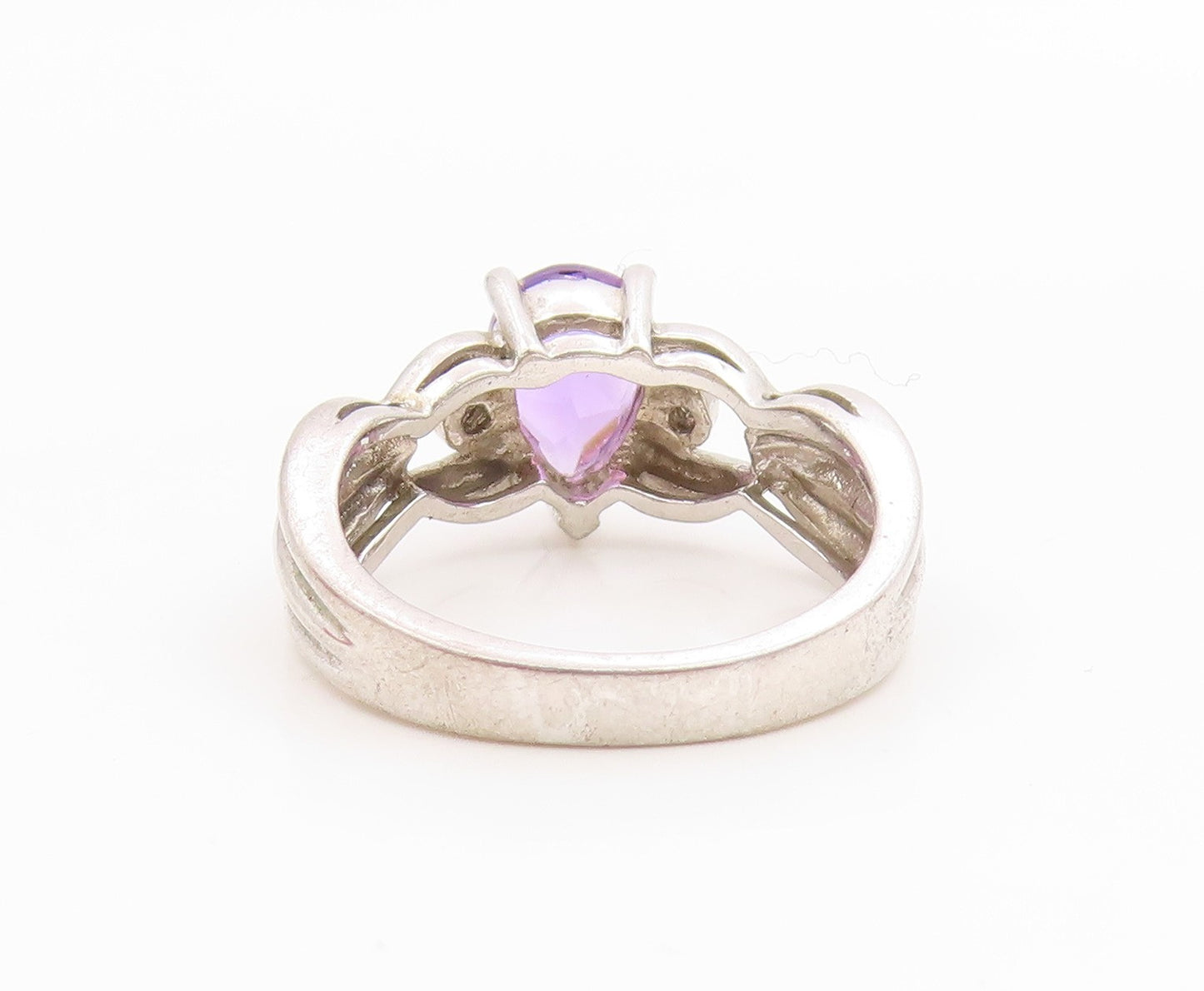 925 Sterling Silver Vintage Ring Pear Cut Amethyst Statement Band  Sz 7  RG35932