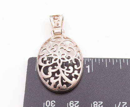 925 Sterling Silver Vintage Pendant Oval Open Work Swirly Floral Cut Out PT24820