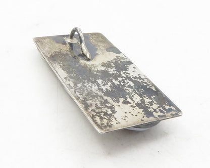 925 Sterling Silver  Vintage Tear Drop Agate Dark Tone Square Pendant  PT9478