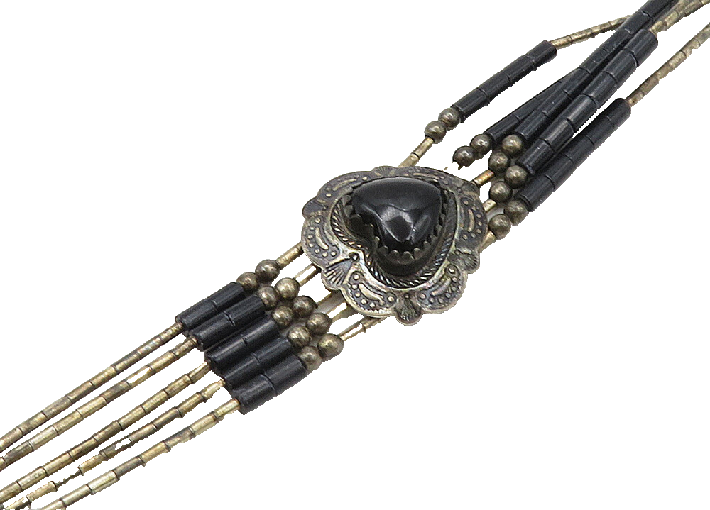 ZUNI 925 Sterling Silver  Vintage Black Onyx Love Heart Chain Bracelet  BT8572