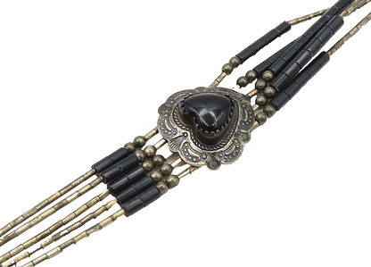 ZUNI 925 Sterling Silver  Vintage Black Onyx Love Heart Chain Bracelet  BT8572