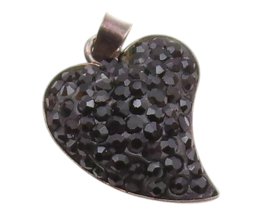 925 Sterling Silver  Vintage Black Hematite Encrusted Heart Pendant  PT14536