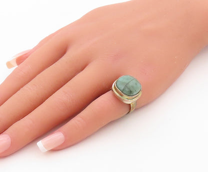 925 Sterling Silver Vintage Ring Antique Cabochon Green Gemstone  Sz 6  RG30218