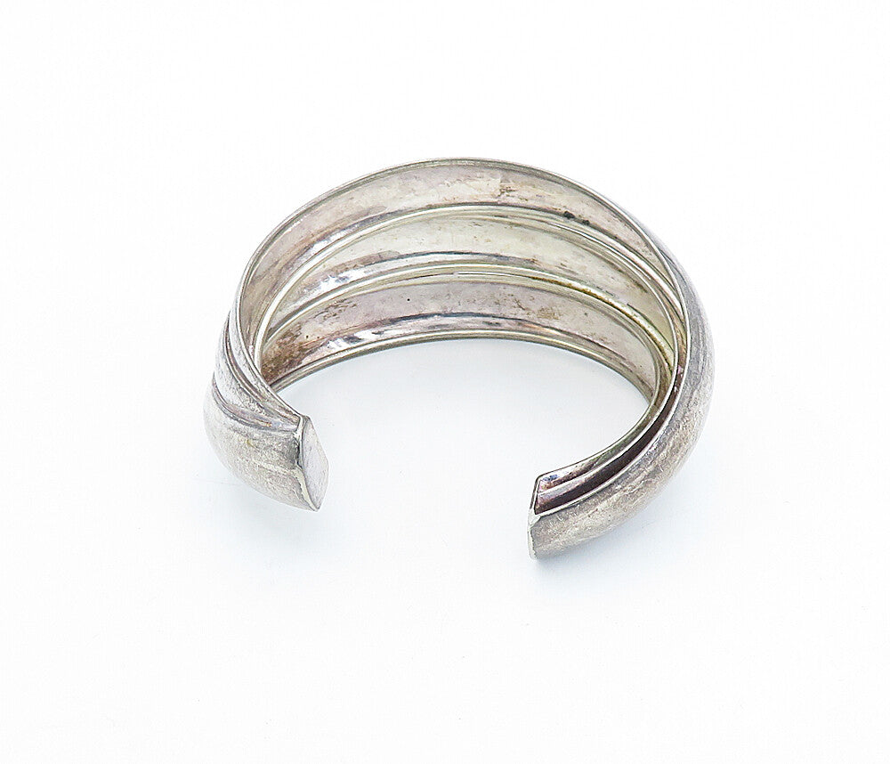 925 Sterling Silver  Vintage Dark Tone Fluted Tapered Cuff Bracelet  BT1750