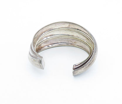 925 Sterling Silver  Vintage Dark Tone Fluted Tapered Cuff Bracelet  BT1750