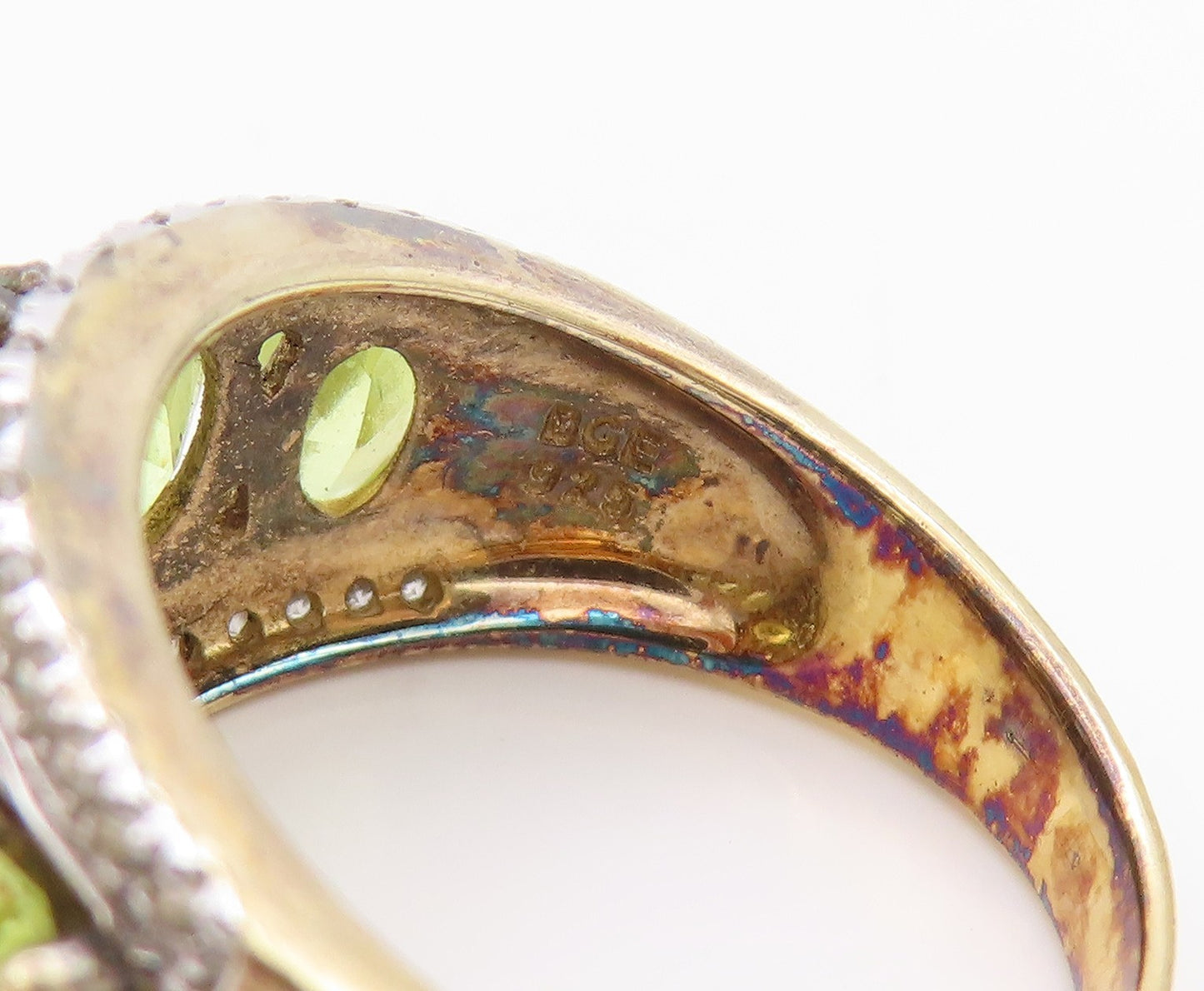 925 Sterling Silver Vintage Ring Gold Plated Topaz & Gemstone Band Sz 7  RG33336