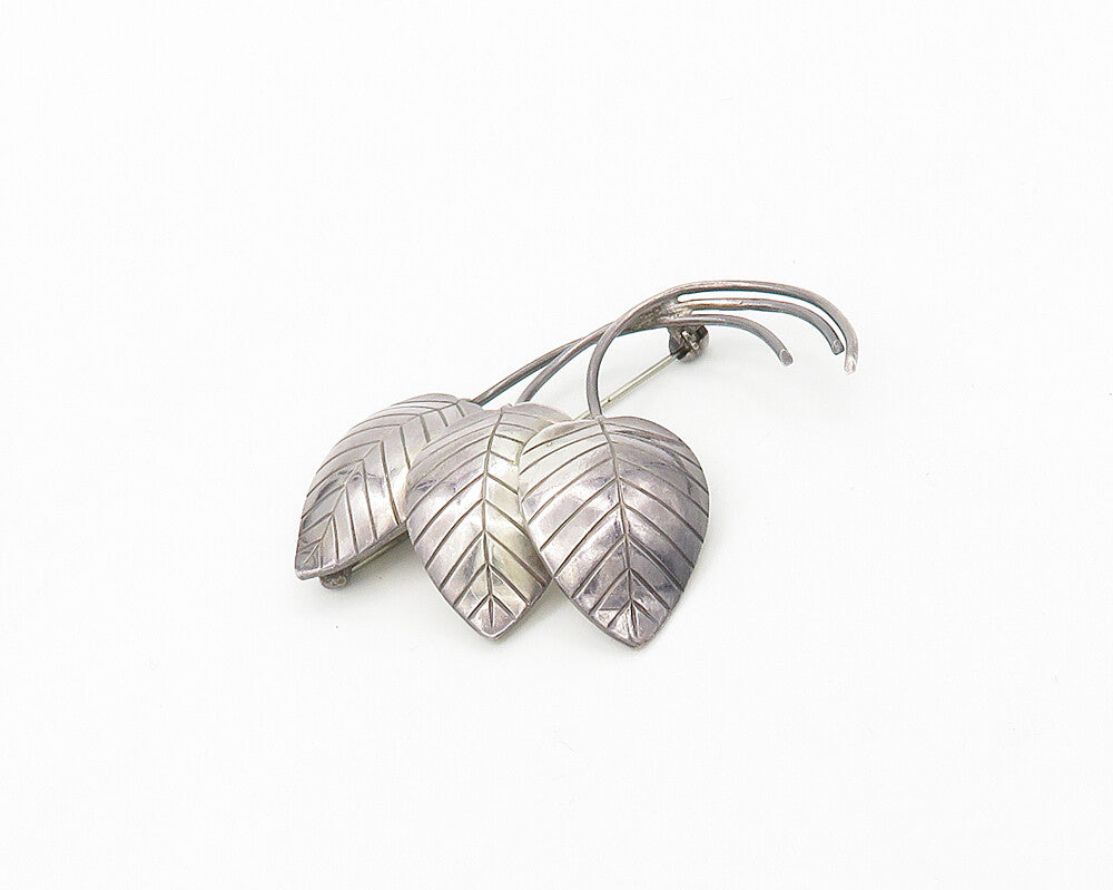 BORRENSEN & LASSEN DENMARK 925 Silver  Vintage Floral Leaves Brooch Pin BP7740