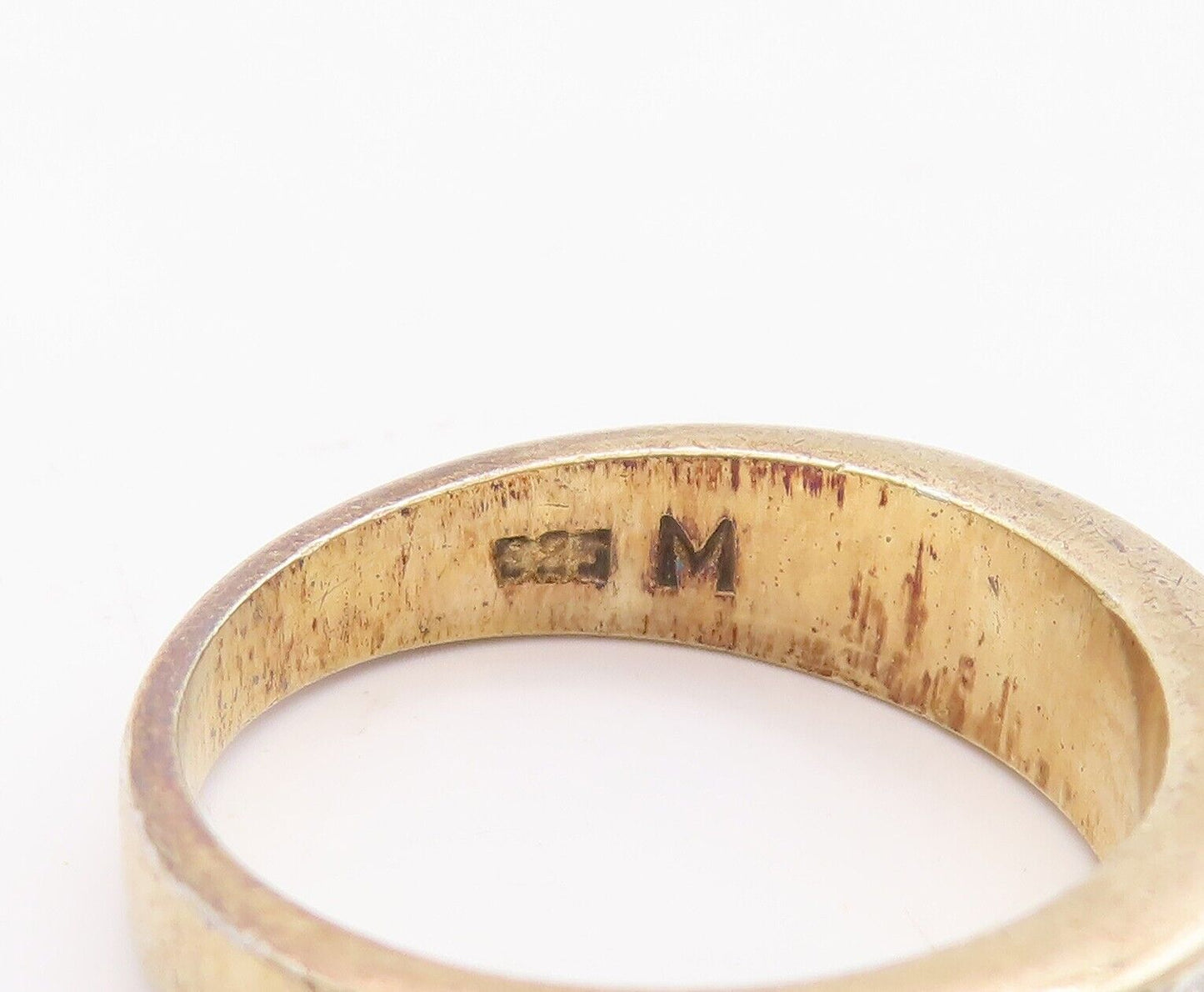 925 Sterling Silver Vintage Ring Rectangle Cut Double CZ Row Inlay Sz 7  RG28625