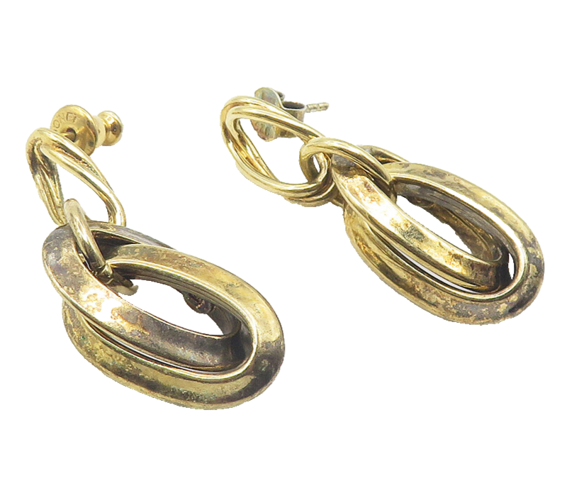 MONET 925 Sterling Silver  Vintage Oval Twist Linked Dangle Earrings  EG6177