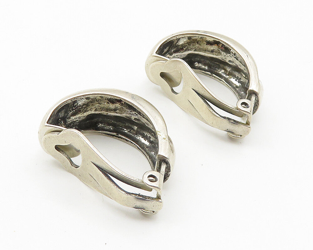 925 Sterling Silver  Vintage Shiny Curved Smooth Non Pierce Earrings  EG5807