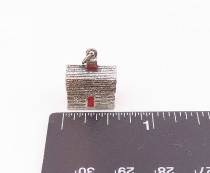 925 Sterling Silver  Vintage Enamel Door Shiny Farmhouse Pendant  PT17438