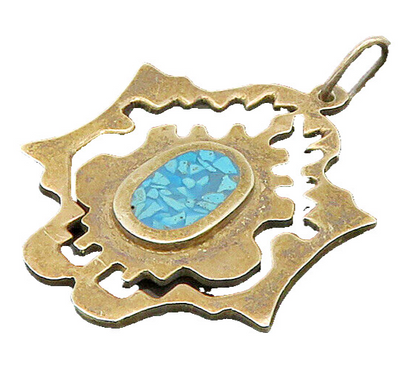 MEXICO 925 Sterling Silver  Vintage Crushed Turquoise Cutout Pendant  PT16484