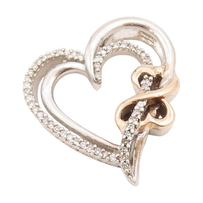 14k Gold & 925 Sterling Silver Vintage Pendant Real Diamonds Love Heart  PT25351