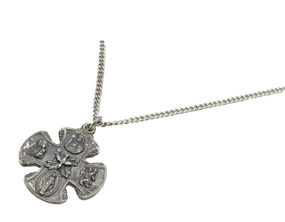 CREED 925 Silver  Vintage Oxidized Religious Cross Chain Necklace  NE3268