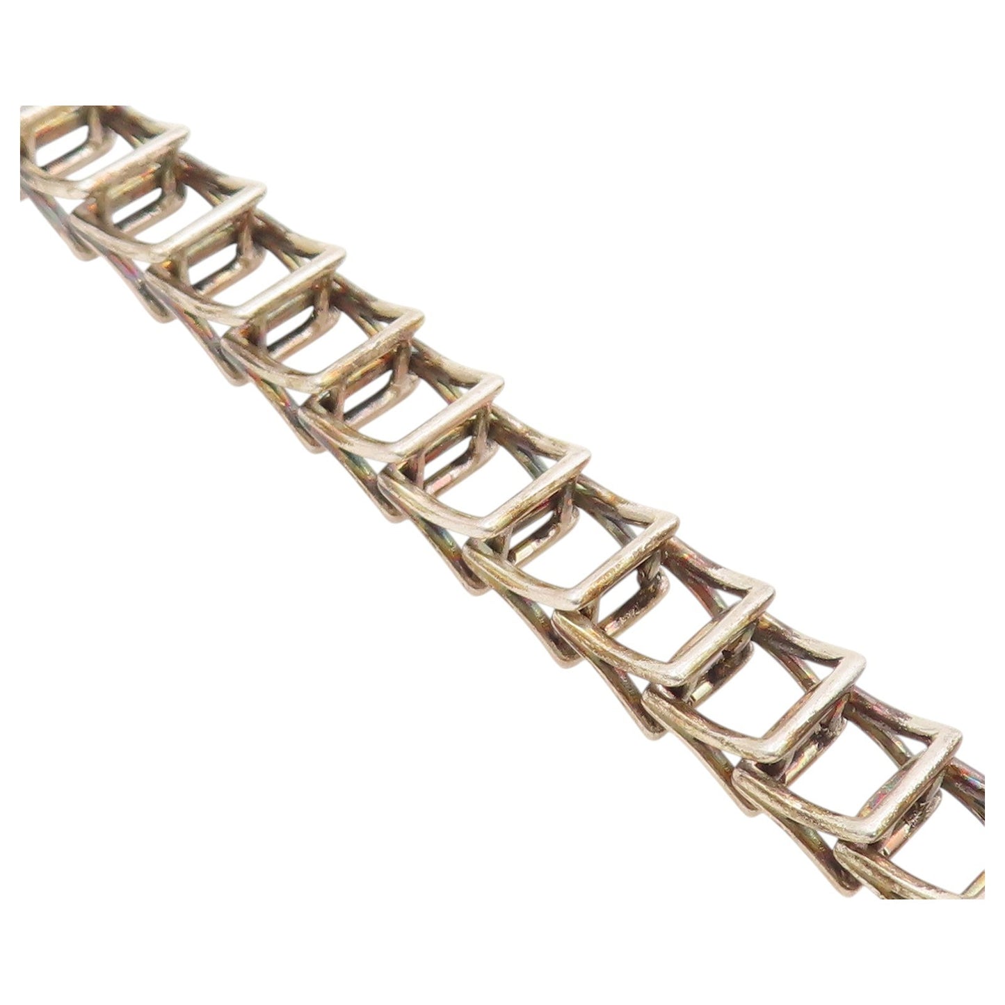 925 Sterling Silver Vintage Bracelet Classic Open Geometric Square Link  BT12197